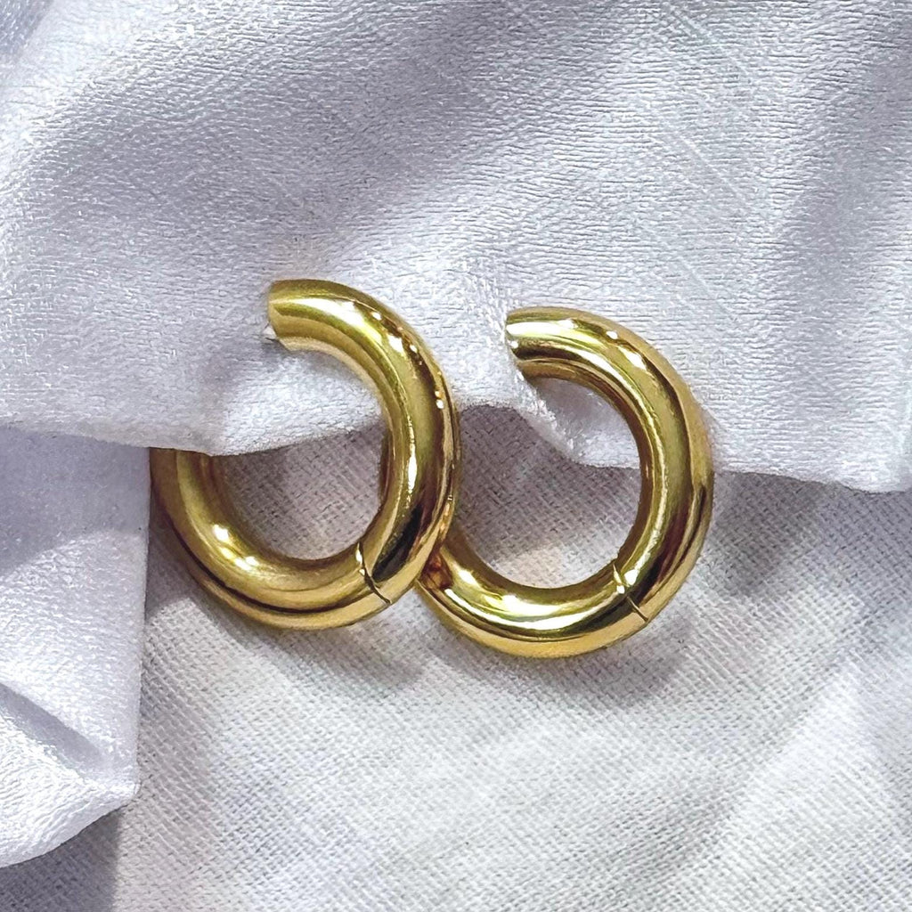 Chunky Gold Huggie Hoop Earrings 18K Gold PVD - Waterproof Bold Statement Hoops - Tarnish Free Stainless Steel - Trendy Everyday Gift for Her