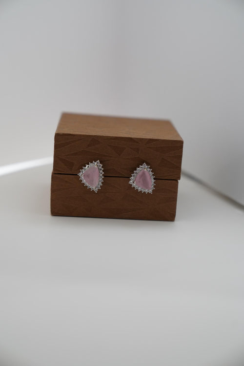 Blush Pink Teardrop CZ Stud Earrings · Waterproof Halo Crystal · Tarnish Free Stainless Steel · Minimalist Elegant Gift for Her