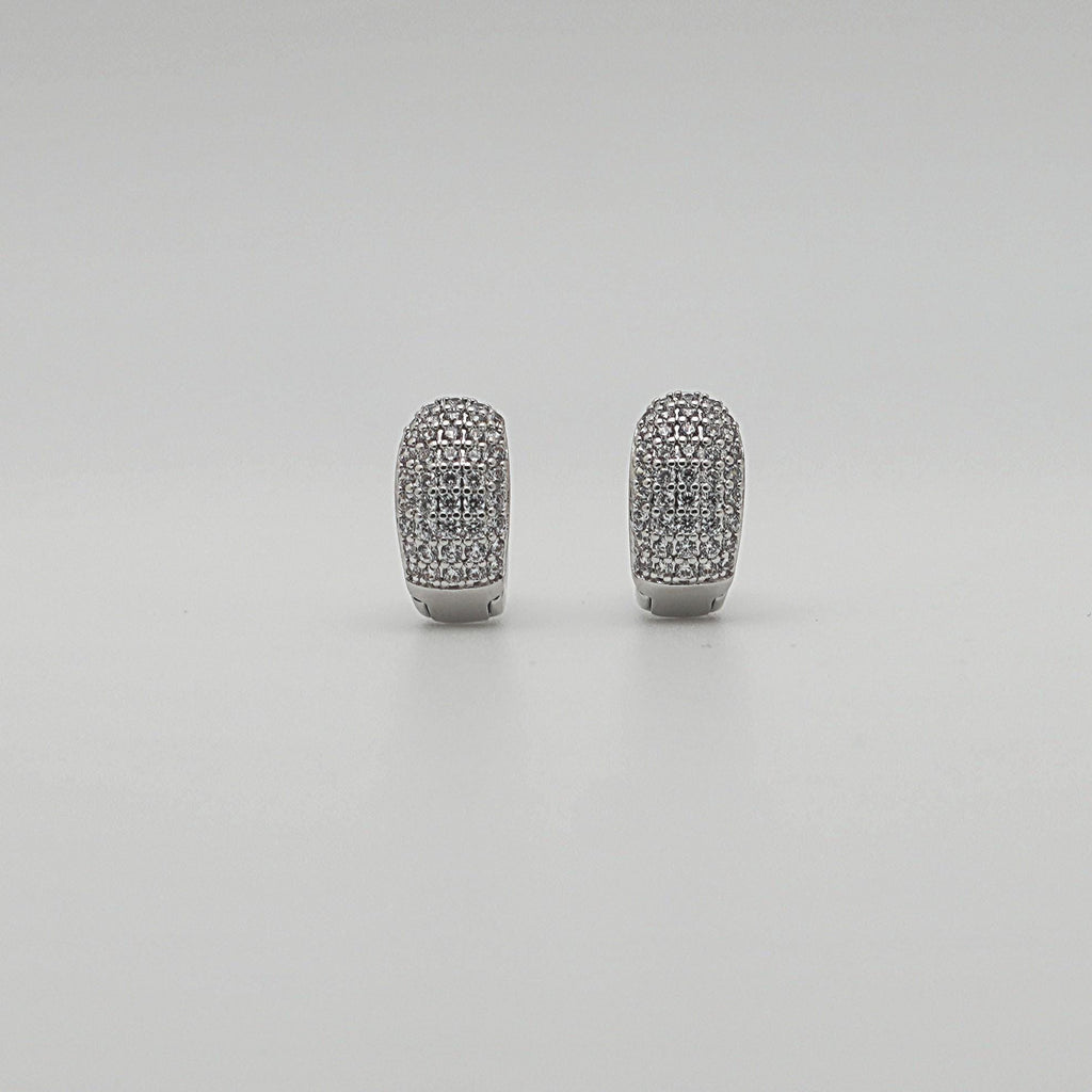 Pavé CZ Crystal Dome Stud Earrings Silver · Waterproof Sparkle Studs · Tarnish Free Stainless Steel · Minimalist Elegant Everyday Gift for Her