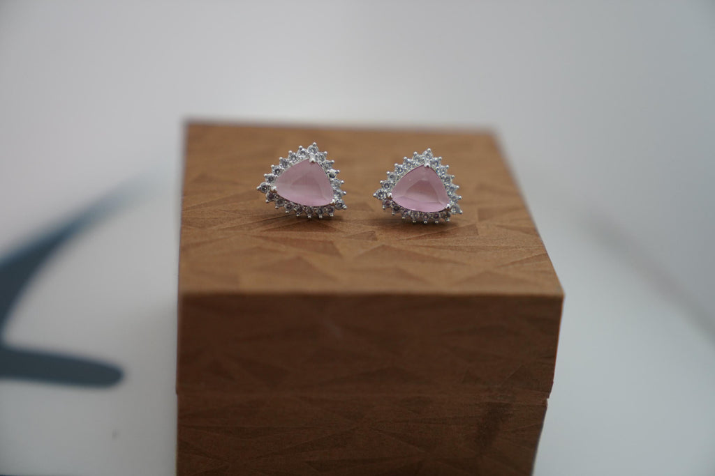 Blush Pink Teardrop CZ Stud Earrings · Waterproof Halo Crystal · Tarnish Free Stainless Steel · Minimalist Elegant Gift for Her