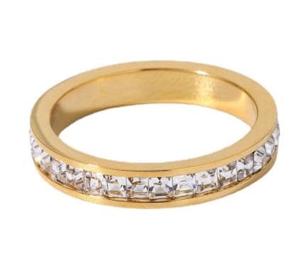 Crystal Eternity Band Ring 18K Gold PVD - Waterproof CZ Stackable Ring - Tarnish Free Stainless Steel - Elegant Everyday Gift for Her