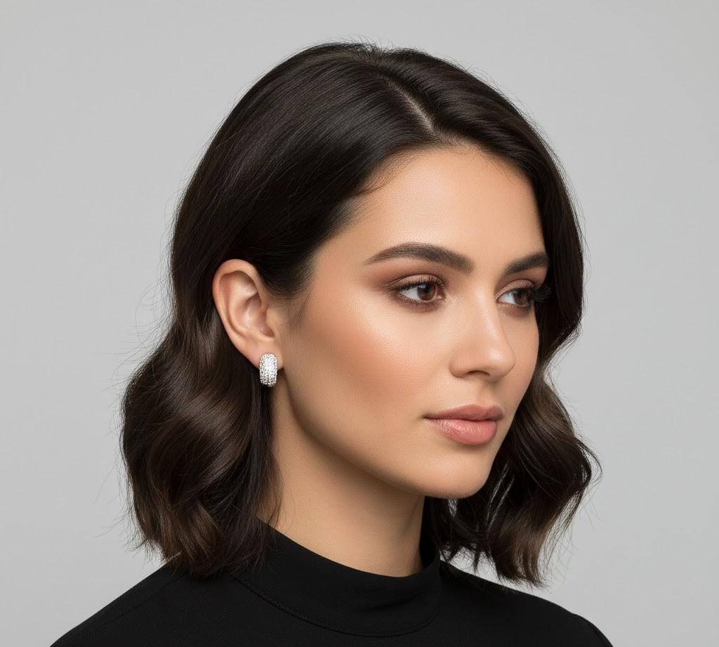 Pavé CZ Crystal Dome Stud Earrings Silver · Waterproof Sparkle Studs · Tarnish Free Stainless Steel · Minimalist Elegant Everyday Gift for Her