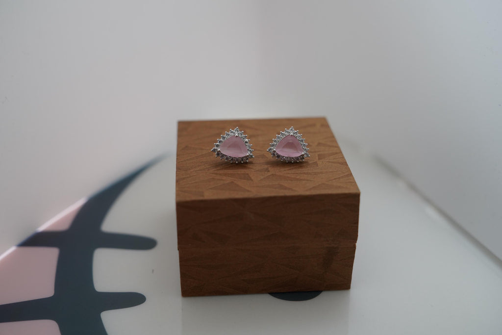 Blush Pink Teardrop CZ Stud Earrings · Waterproof Halo Crystal · Tarnish Free Stainless Steel · Minimalist Elegant Gift for Her